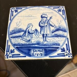 Delft Blue and White Ceramic Tile with Pastoral Scene